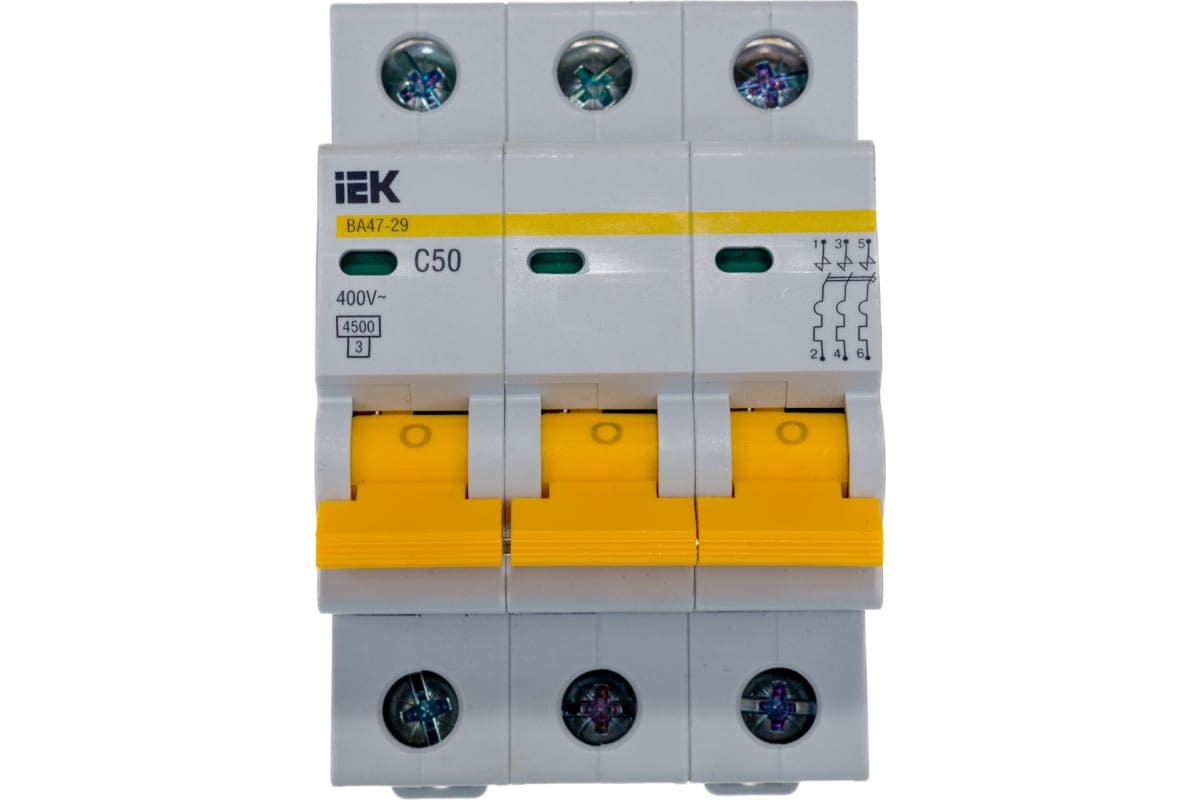 картинка Автоматический 3-полюсной выключатель, IEK ВА47-29 50А, тип расцепления С, 4.5кА от магазина АСЯ